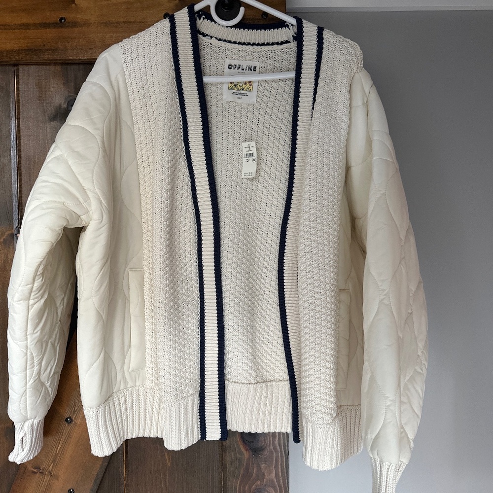 NWT Aerie Navy and White Nylon and Knit Sweater Jacket